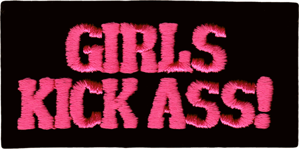 Patch - "Girls Kick Ass!" - Pink Text On Black