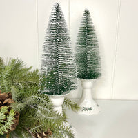 Bottle Brush Tree Set in Vintage Holly Candle Holders