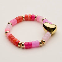 Glass Bead Bracelet with Gold Heart Accent
