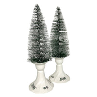 Bottle Brush Tree Set in Vintage Holly Candle Holders