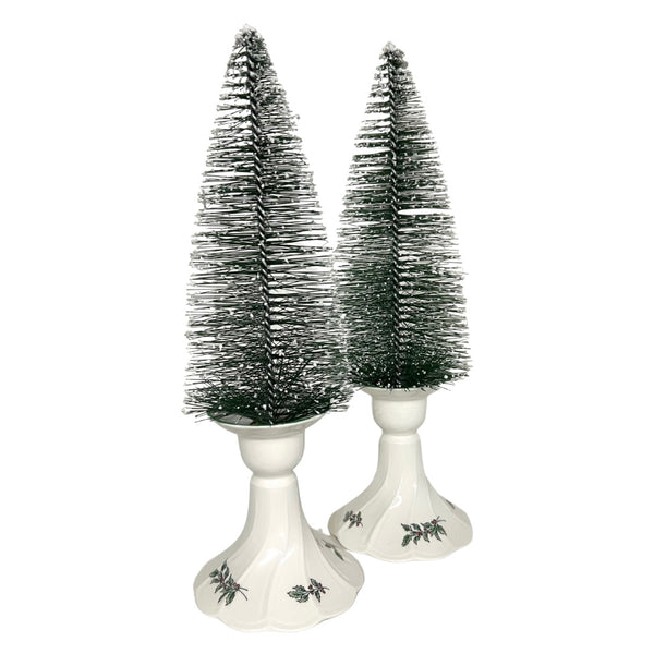 Bottle Brush Tree Set in Vintage Holly Candle Holders