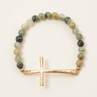 Cross charm Stone beaded stretch bracelet
