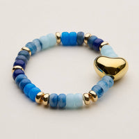 Glass Bead Bracelet with Gold Heart Accent