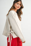 Eva Tie Split-Hem Crewneck Sweater