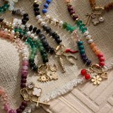 Jade Glass Bead Necklace with Charms