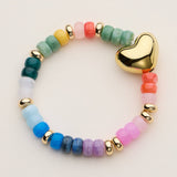 Glass Bead Bracelet with Gold Heart Accent