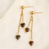 Waterproof Earrings Tiger Eye Hearts Drop Narelle Gold