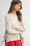 Eva Tie Split-Hem Crewneck Sweater
