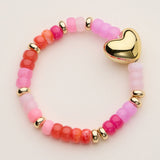 Glass Bead Bracelet with Gold Heart Accent