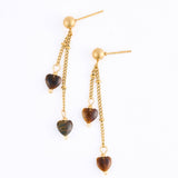 Waterproof Earrings Tiger Eye Hearts Drop Narelle Gold