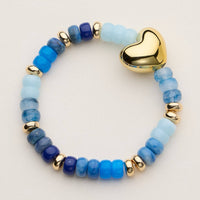 Glass Bead Bracelet with Gold Heart Accent