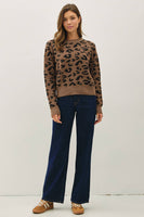 LEOPARD JACUARD CREWNECK SWEATER