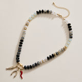 Onyx Glass Bead Necklace with Charms