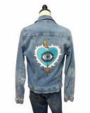 Celestial Sacred Heart Denim Jacket Small