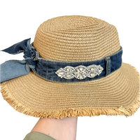 Adjustable Straw Hat with Denim Hat Band