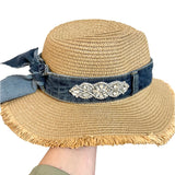 Adjustable Straw Hat with Denim Hat Band