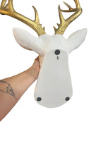 Faux Deer Head Sculpture Wall Mount: White And Gold