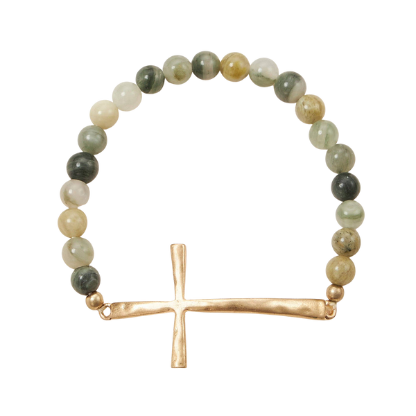 Cross beaded stretch bracelet