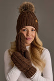 Brown Cable Knit Design Pom Hat