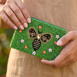 Jeweled Bee Floral Beaded Coin Pouch