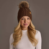 Brown Cable Knit Design Pom Hat