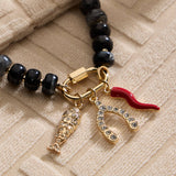 Onyx Glass Bead Necklace with Charms