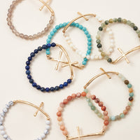 Cross charm Stone beaded stretch bracelet