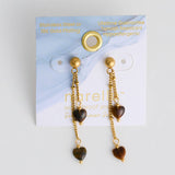 Waterproof Earrings Tiger Eye Hearts Drop Narelle Gold