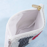 I Love Ski Beaded Coin Purse: WHITE