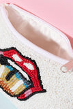 Colorful Tongue Out Lips Beaded Coin Purse