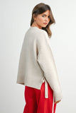 Eva Tie Split-Hem Crewneck Sweater