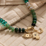 Jade Glass Bead Necklace with Charms