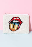 Colorful Tongue Out Lips Beaded Coin Purse