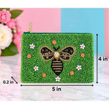Jeweled Bee Floral Beaded Coin Pouch