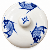 Vintage Chinese blue and white fish porcelain canister