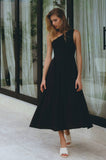 Alina One Shoulder Linen Dress - Black
