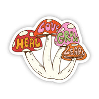 "Heal, Love, Grow, Learn" Mushroom Sticker