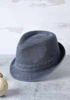 Denim Washed Cotton Short Brim Fedora Hat