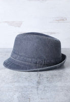 Denim Washed Cott Short Brim Fedora Hat