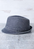 Denim Washed Cott Short Brim Fedora Hat