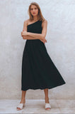 Alina One Shoulder Linen Dress - Black